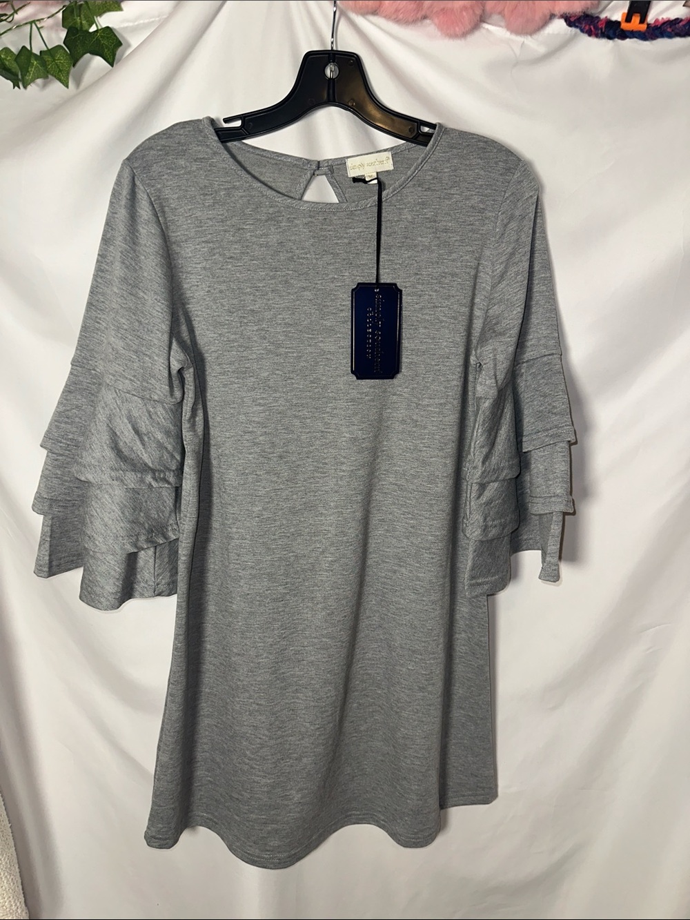 Simply Southern Heather Gray Ruffle Sleeve Knit Dress/tunic